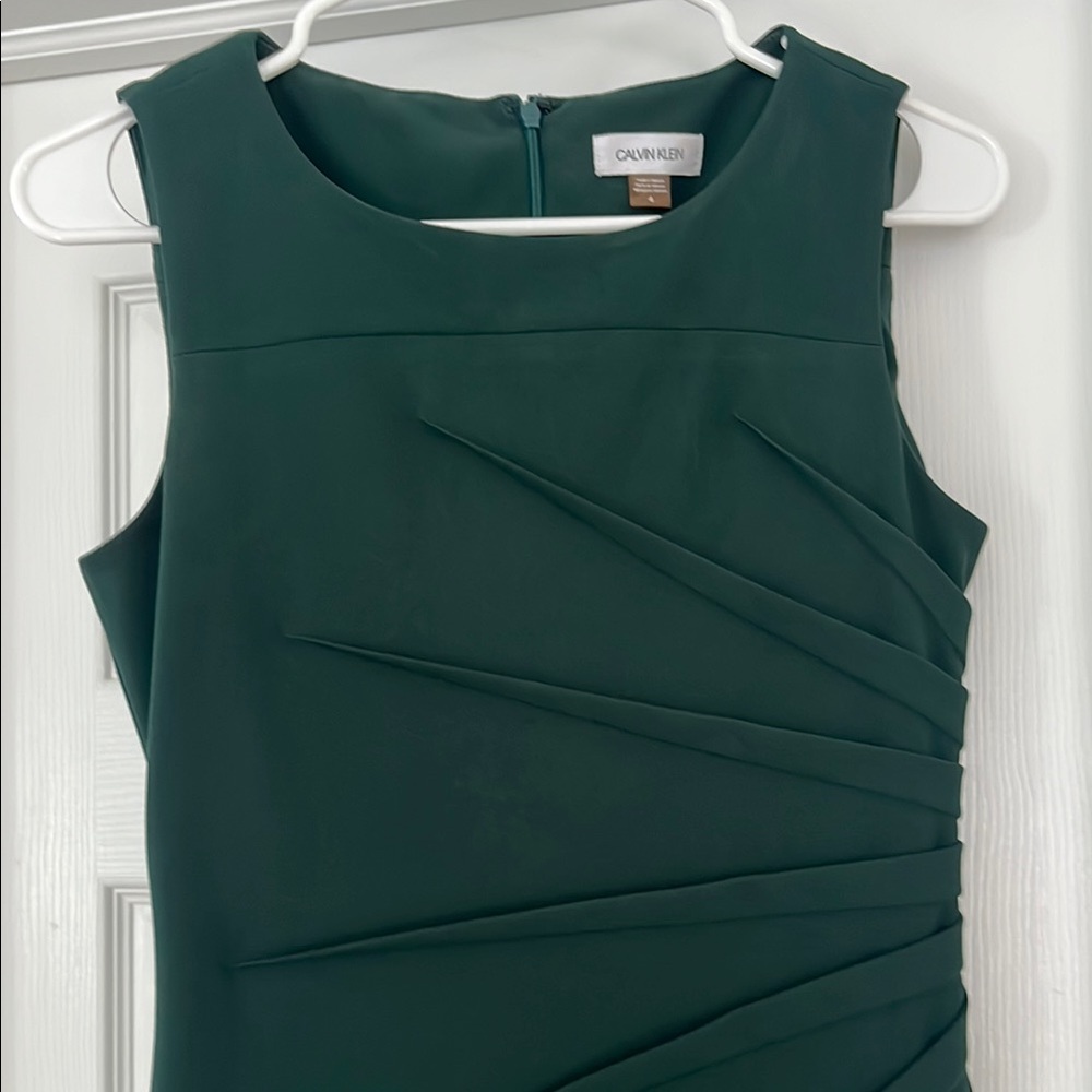 Calvin Klein Green Asymmetrical Sheath Midi Dress